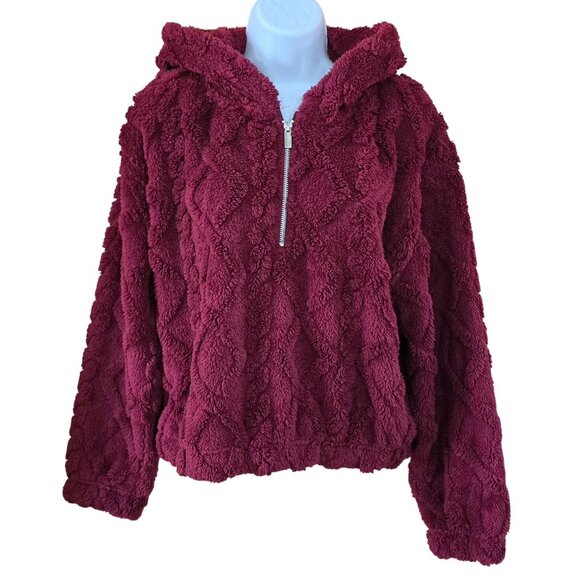 No Boundaries Burgundy Fuzzy Hoodie Jacket boho cottagecore peasant warm soft - Picture 1 of 7